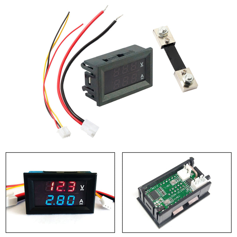 Voltímetro digital de CC 100 A y 100 V, amperímetro, LED azul y rojo, derivación de corriente