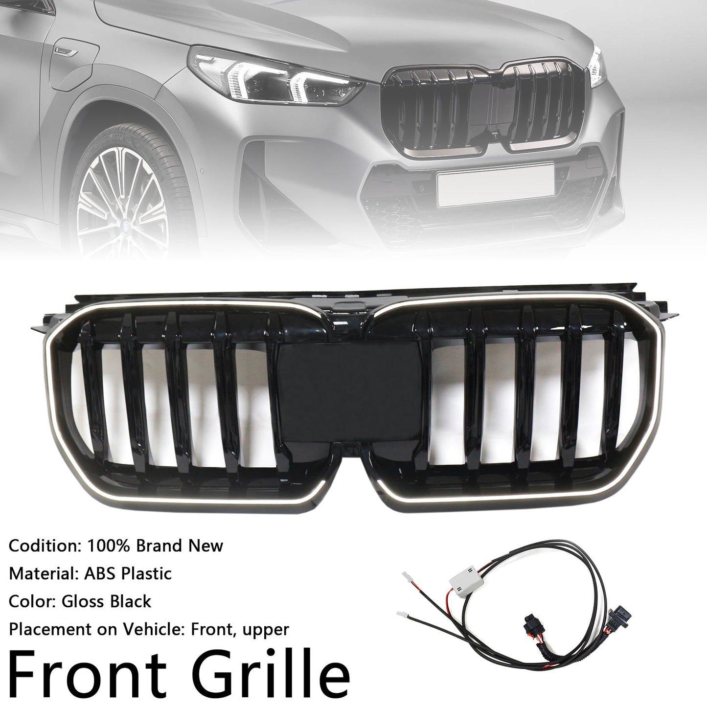 2023-2024 Gloss Black Front Bumper Kidney Grill Grille Fit BMW X1 U11 U12