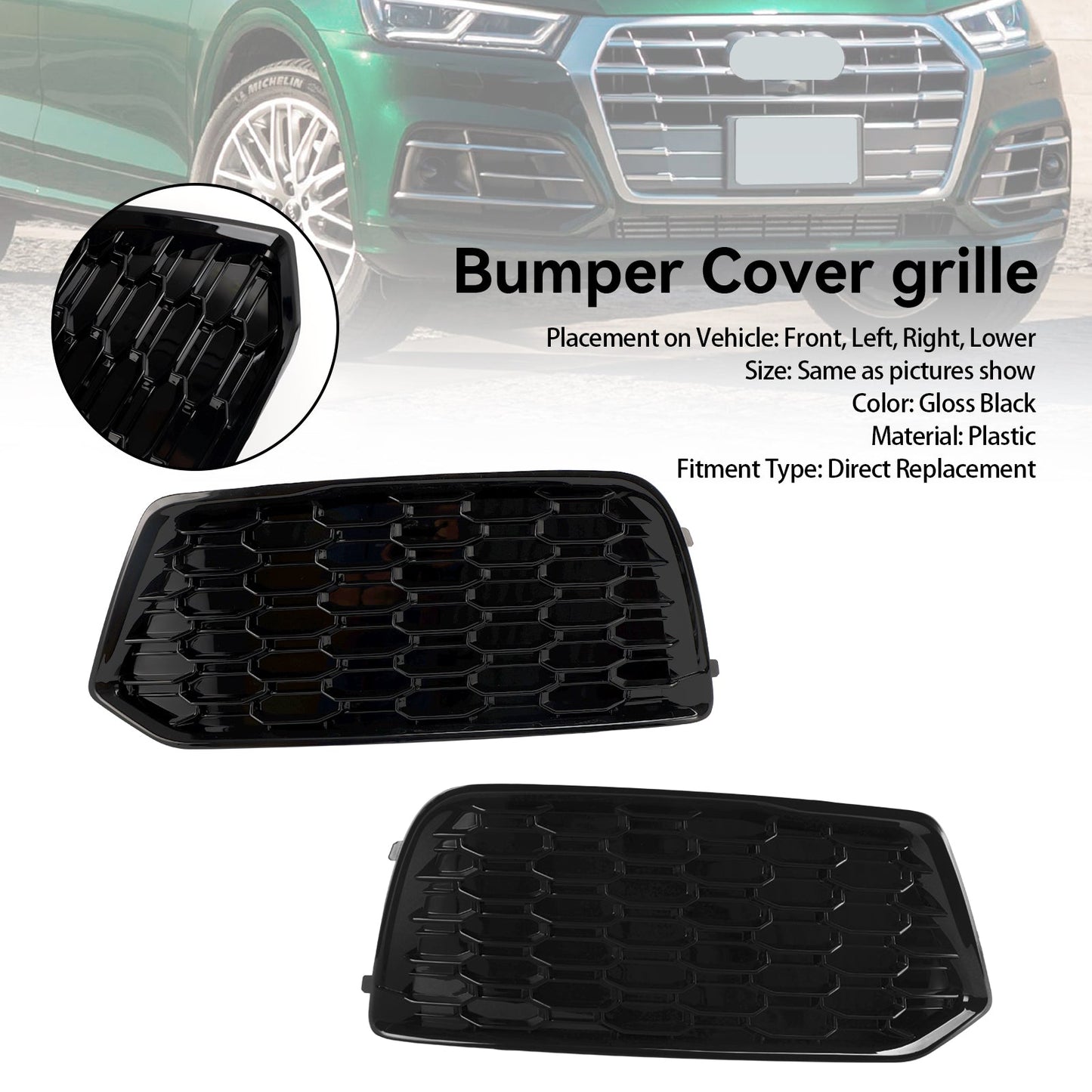 2018-2022 Audi Q5 Standard Version 80A807679D 80A807679DRU6 2PCS Front Bumper Cover Grille Grill Bezel Insert Generic