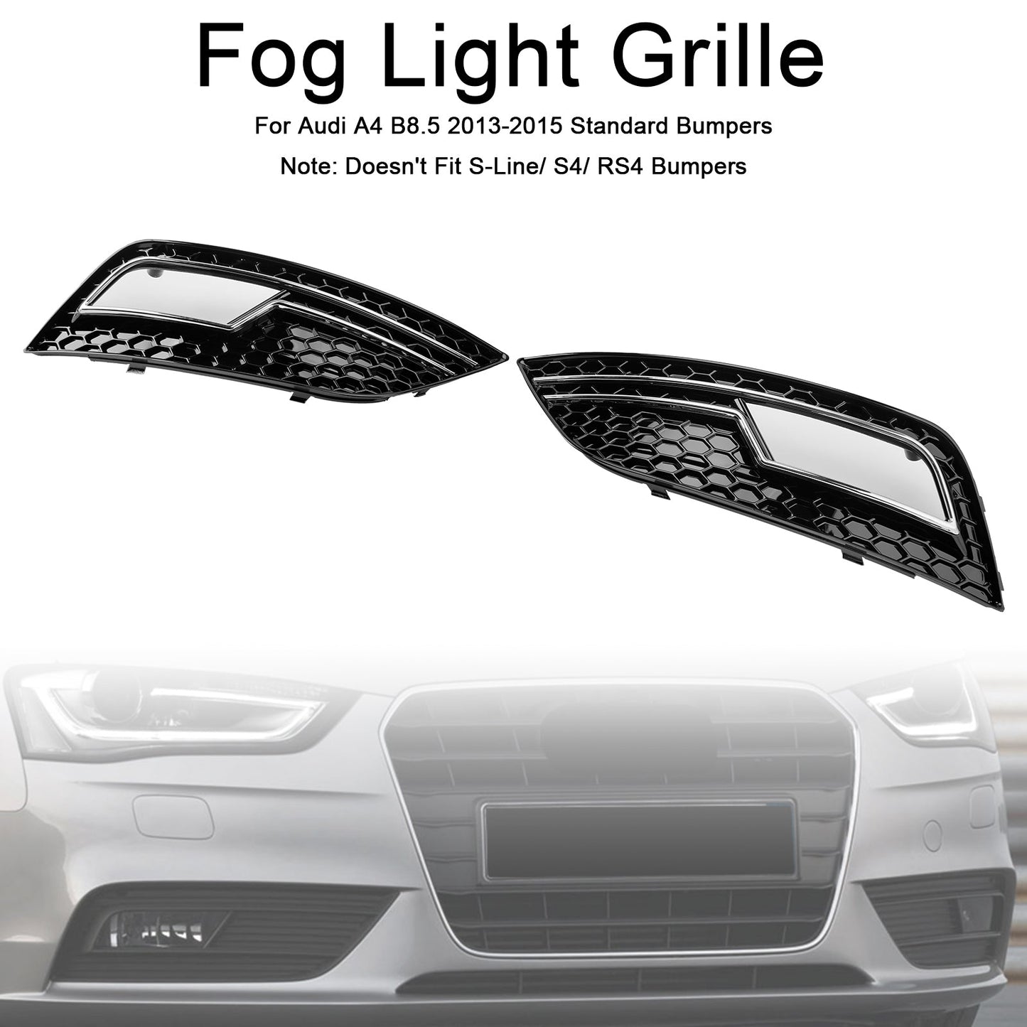 2013-2015 Chrome Fog Light Cover Grille Fit Audi A4 B8.5 Standard Bumper