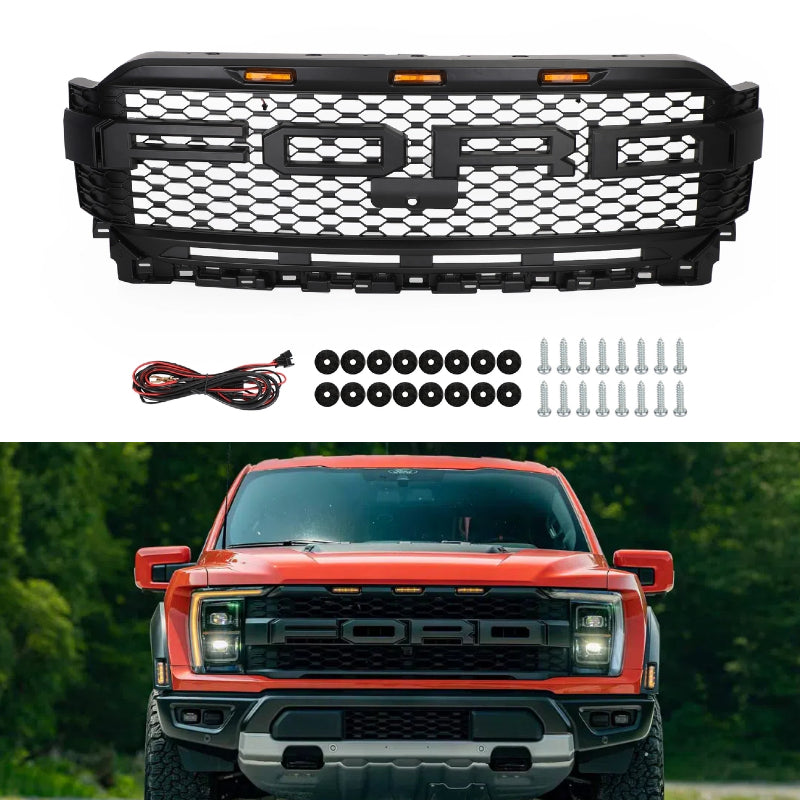 2021-23 F150 Ford Raptor Replacement ABS Front Bumper Grille Grill W/ LED Generic