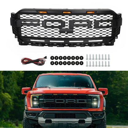 2021-23 F150 Ford Raptor Replacement ABS Front Bumper Grille Grill W/ LED Generic