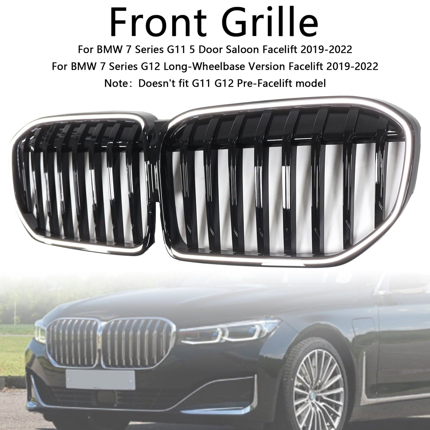 2019-2022 BMW 7 Series G11 G12 Single Slat Gloss Black Front Grill Grille