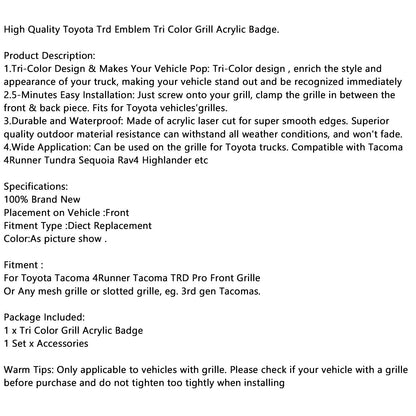 Tri-color 3 Grille Badge emblem For Toyota Tacoma 4Runner Tundra Rav4 Highlander