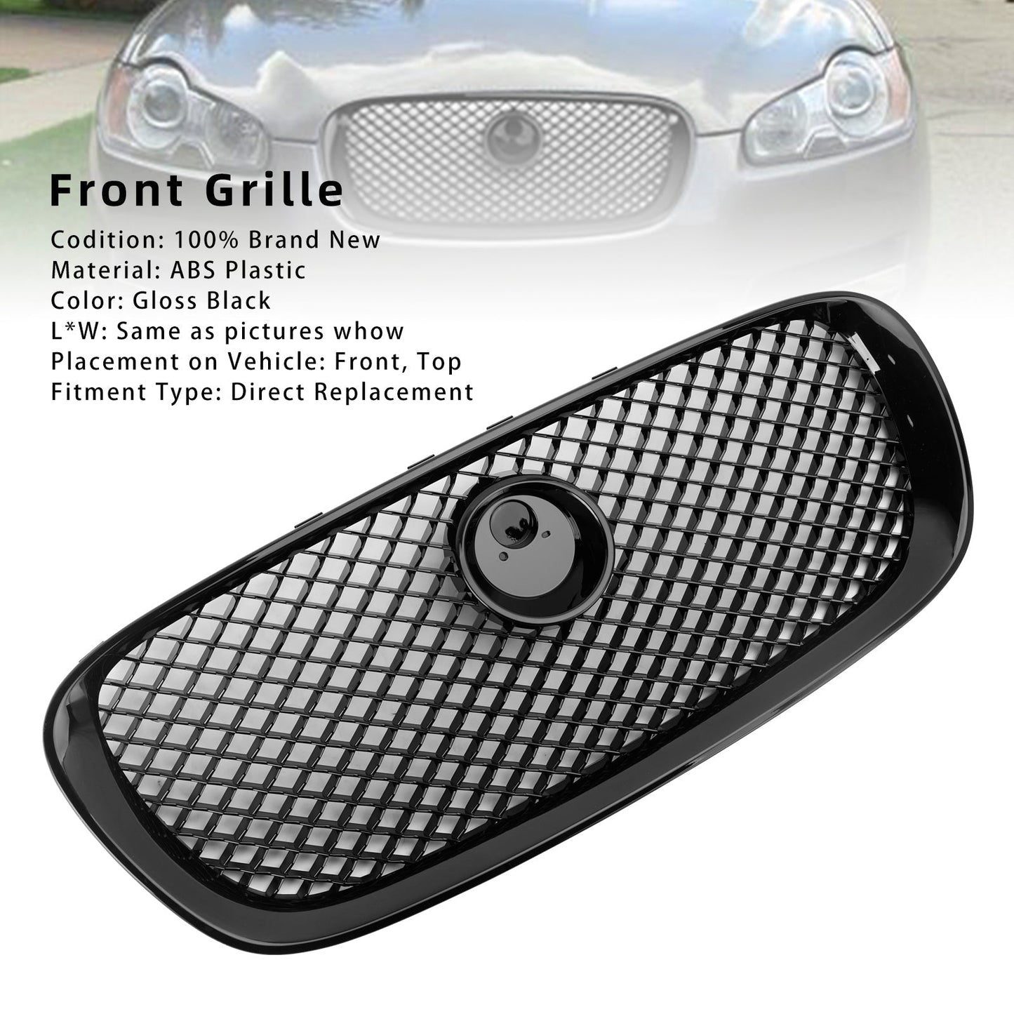 2008-2011 Jaguar XF XF-R Style Front Bumper Grill Grille Gloss Black