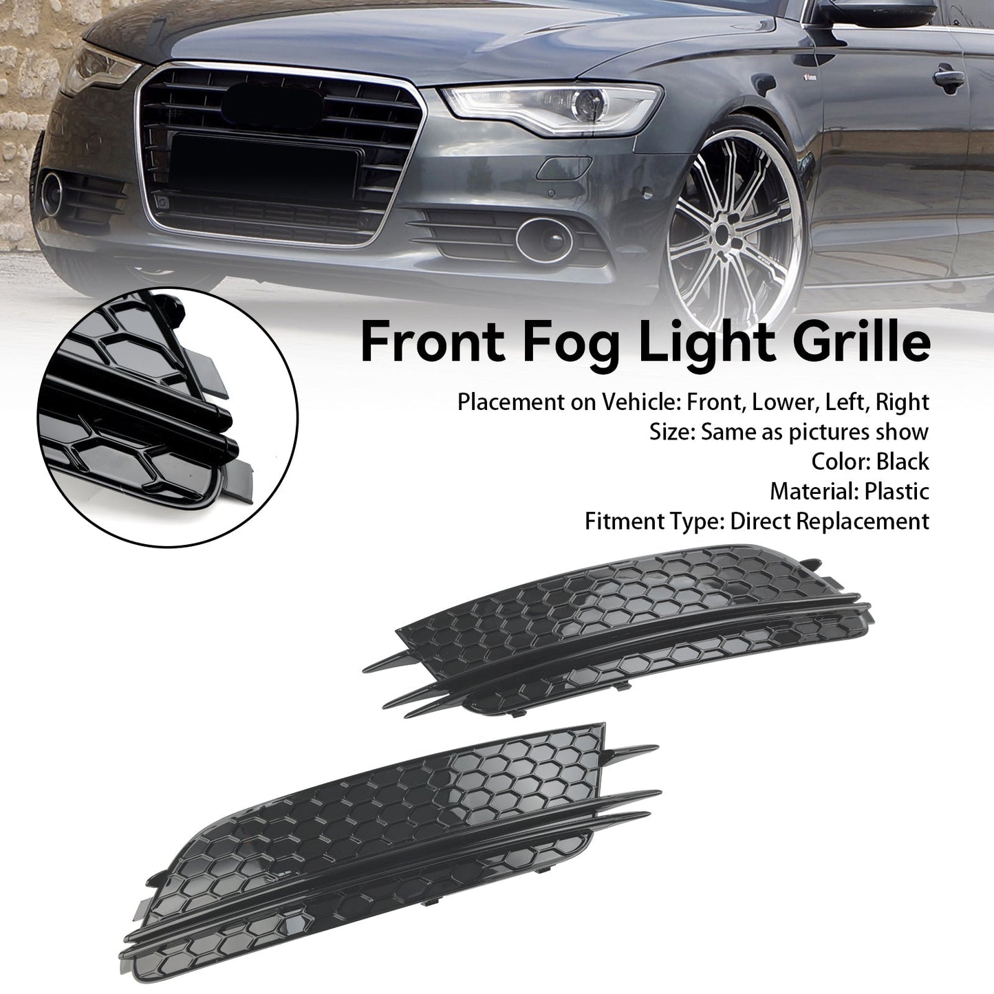 Audi 2012-2015 A6 C7 2PCS Front Fog Light Cover Bezel Grille