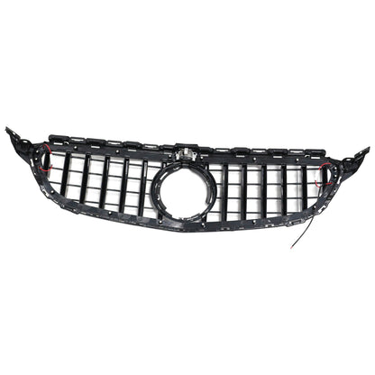 2015-2021 Mercedes Benz C-Class W205 GTR Style Grill Front Bumper Replacement Black Grille W/ LED Strip Light & Camera Hole
