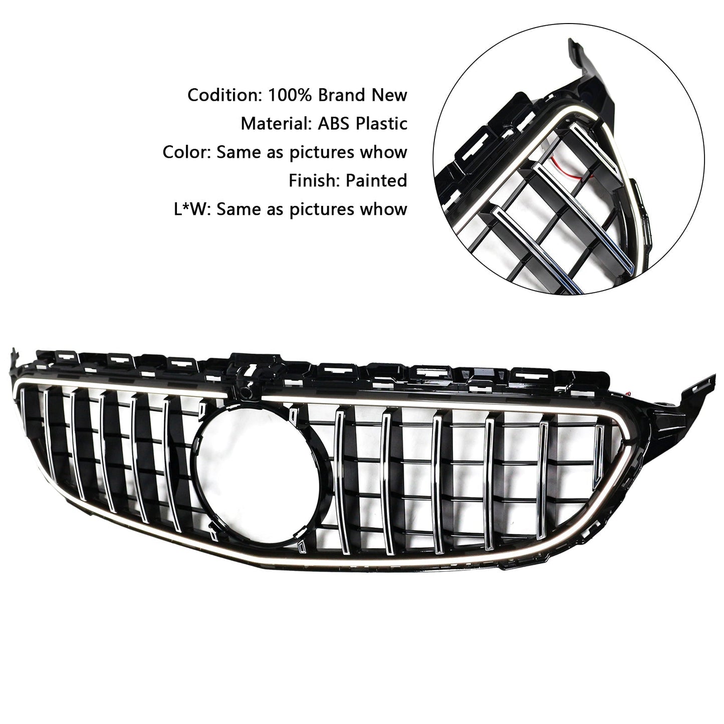2015-2021 Mercedes Benz C-Class W205 C200 C250 C300 C350 Chrome Front Bumper Grill Grille W/LED