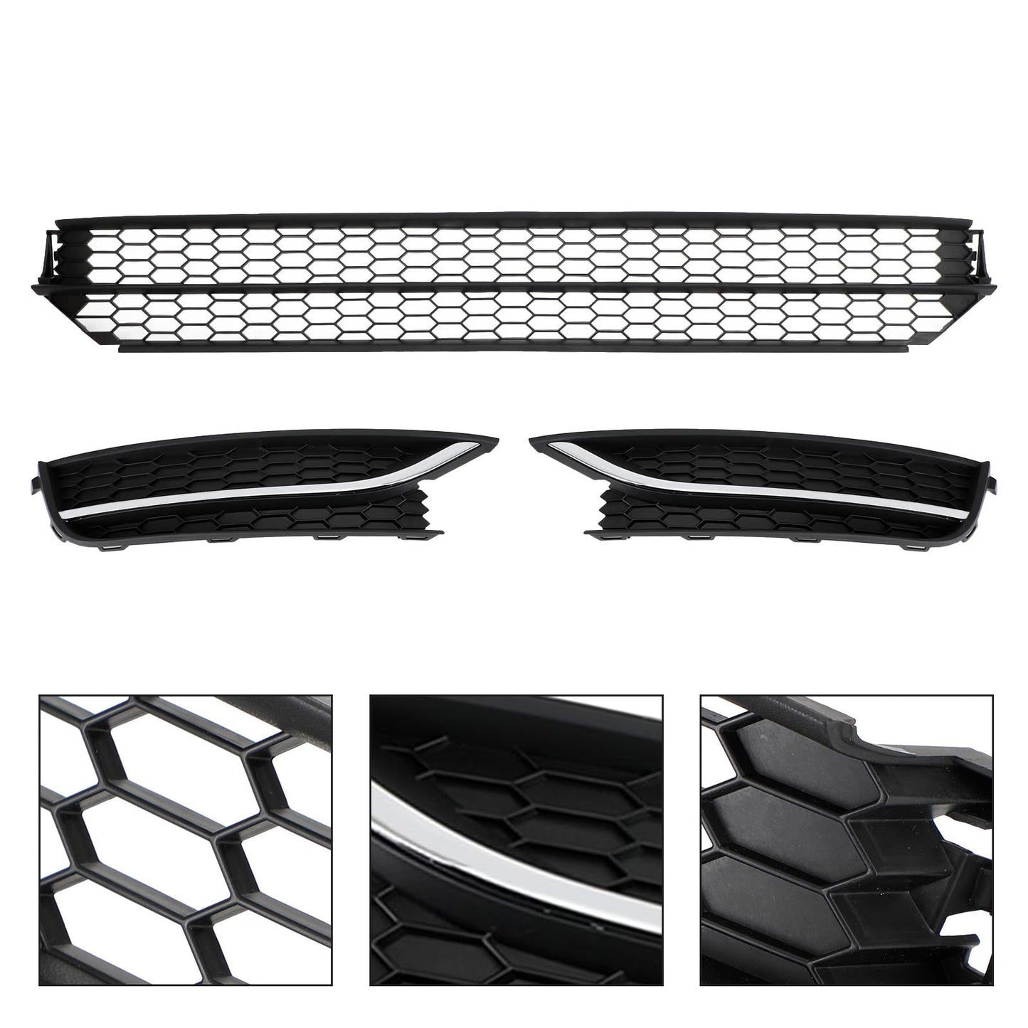 Volkswagen 2012-2015 Passat 5618536779B9 VW1036126 Front Lower Grille + Fog Light Cover W/O Hole Combo Set
