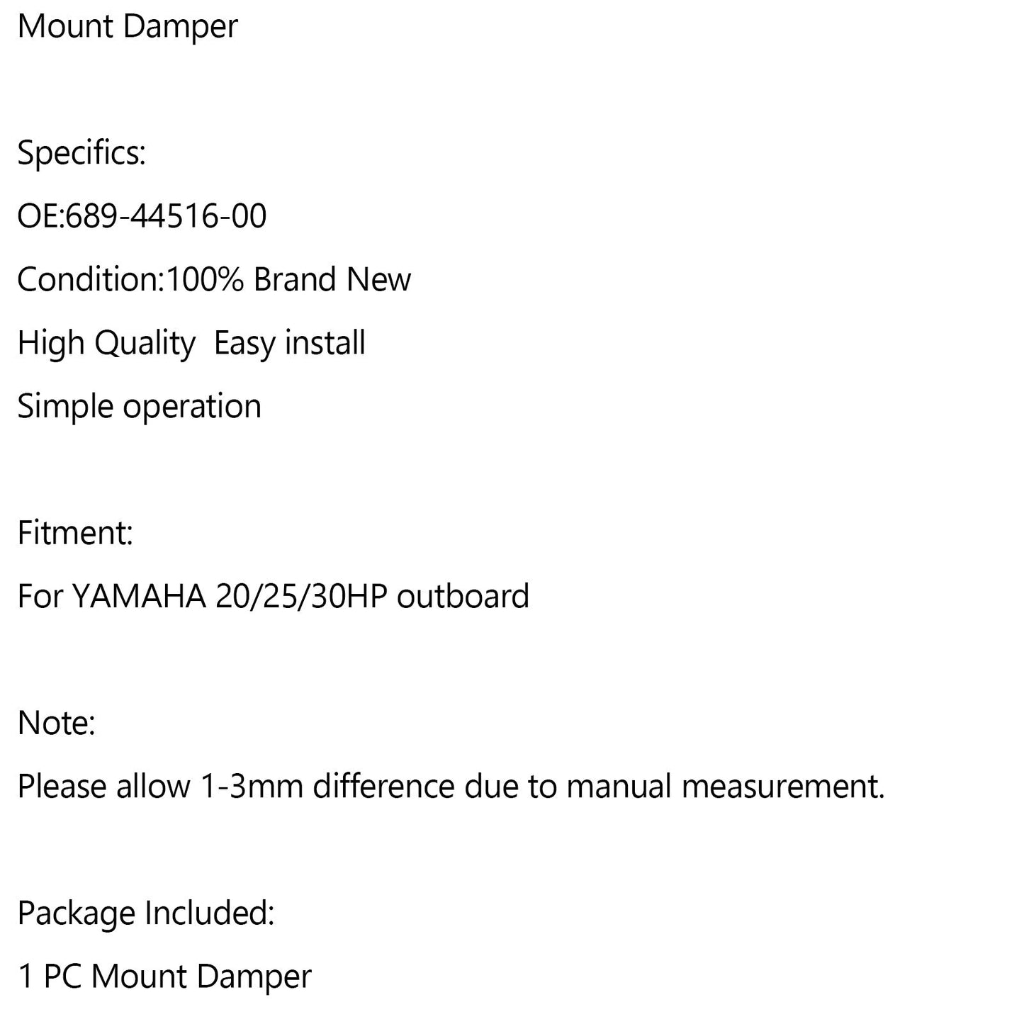 689-44516-00 Upper front mount damper for YAMAHA 20/25/30HP outboard