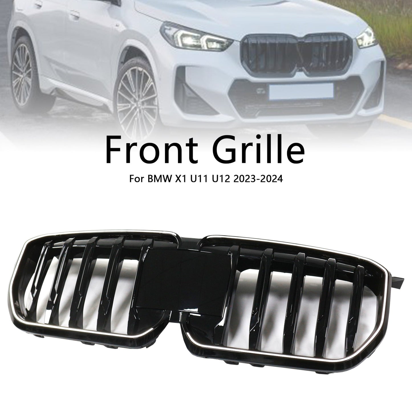 2023-2024 Gloss Black Front Bumper Kidney Grill Grille Fit BMW X1 U11 U12