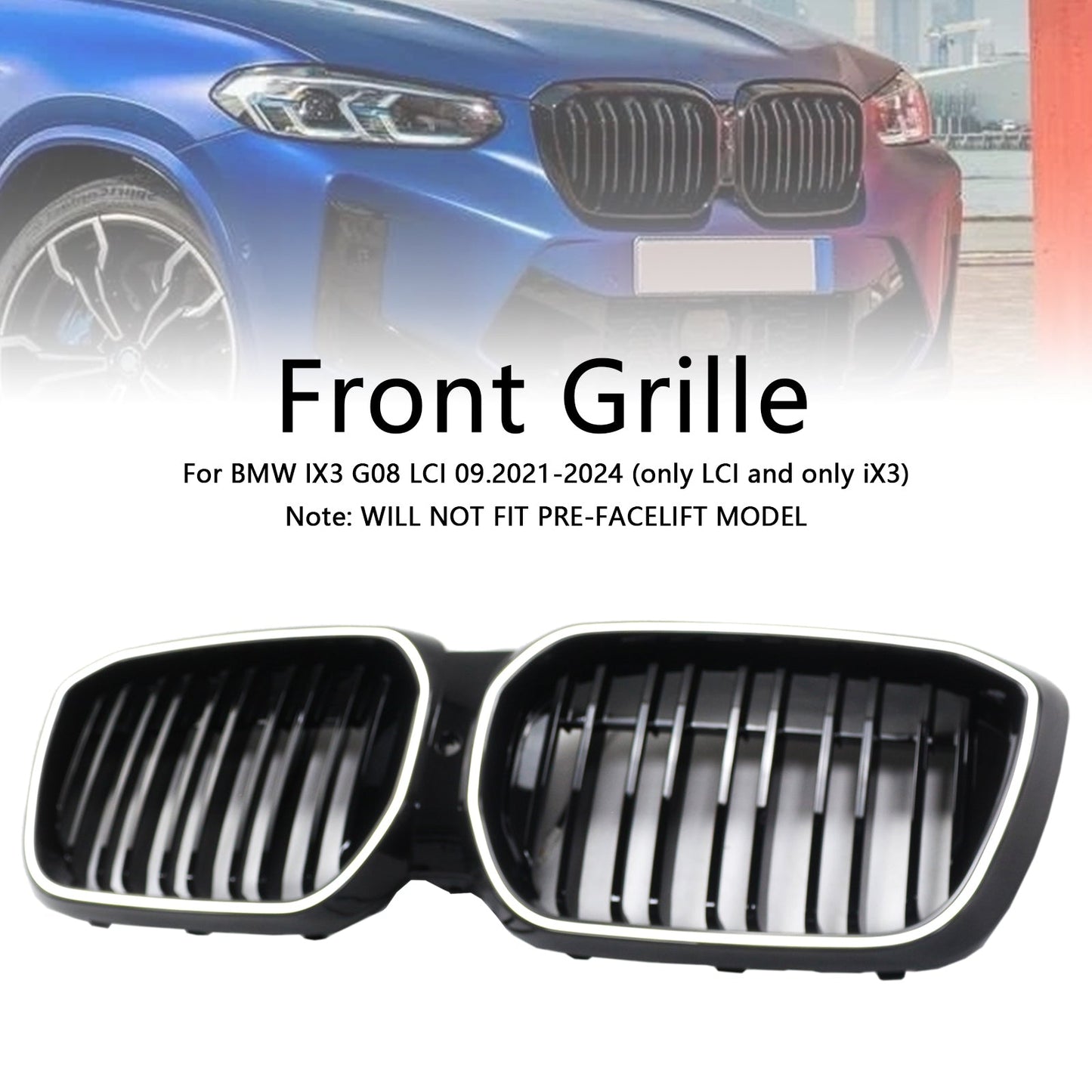 2022-2024 Double Slat Black Front Kidney Grill Grille Fit BMW IX3 G08 LCI