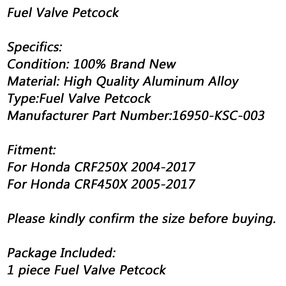 Honda CRF250X CRF450X 16950-KSC-003 Fuel Gas Petcock Petrol Valve Switch