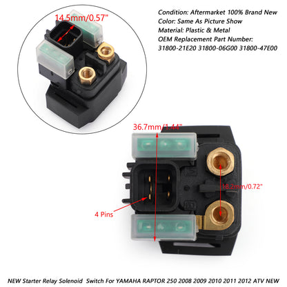 YAMAHA RAPTOR 250 2008 2009 2010 2011 2012 ATV NEW Starter Relay Solenoid