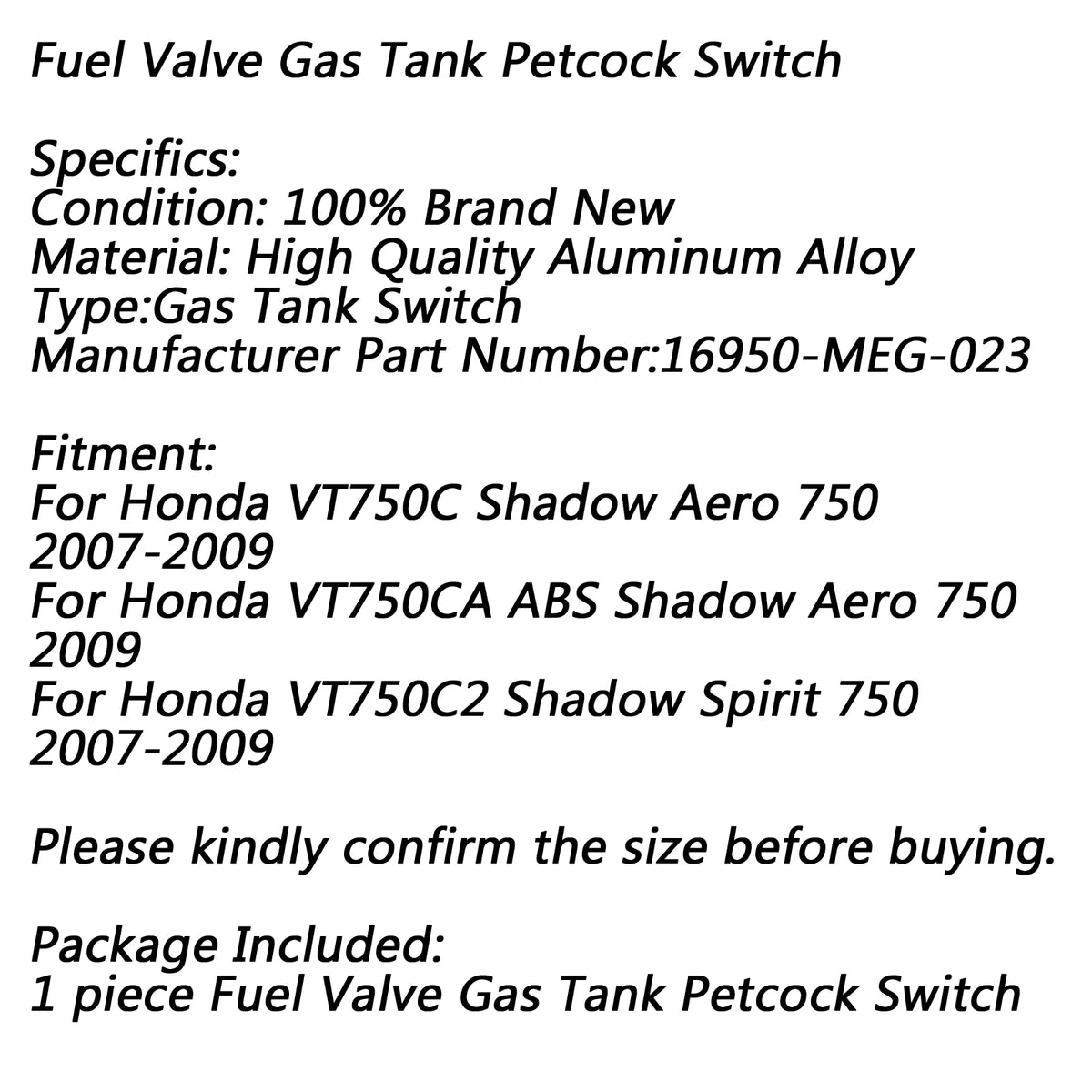 Shadow Aero Spirit VT750 C C2 CA Honda Fuel Petcock Valve Gas Tank Switch