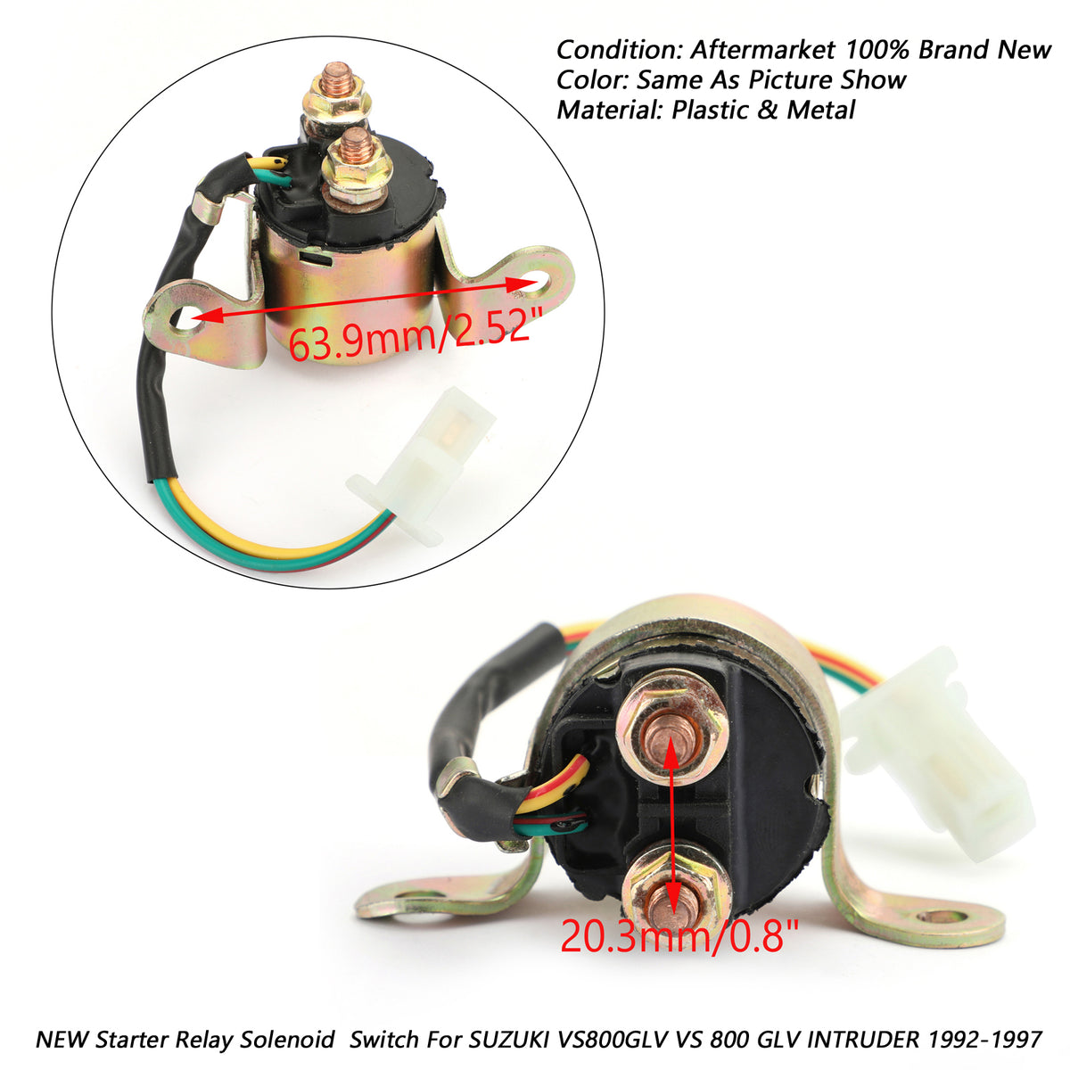 1992-1997 VS800GLV VS 800 GLV INTRUDER Suzuki Starter Solenoid Relay Motor