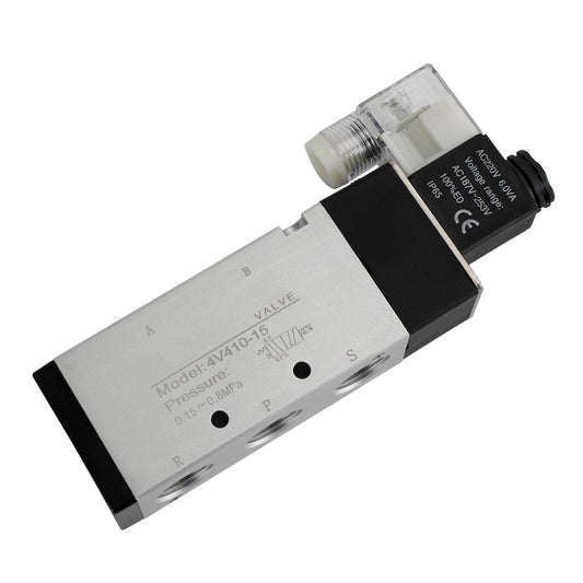 Electroválvula neumática 4V410-15 CA 220 V, 2 posiciones, 5 vías, PT 1/2"