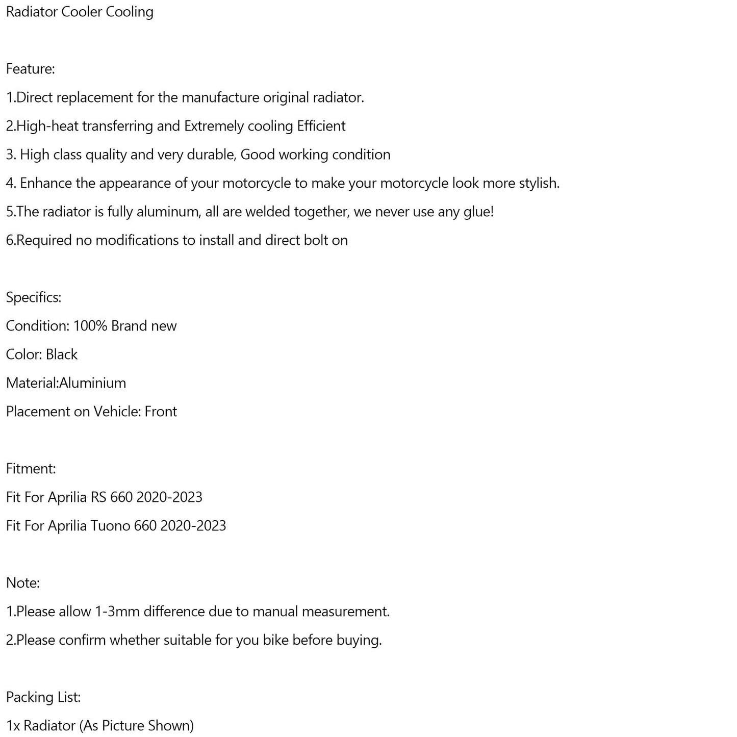 Enfriador de radiador de aluminio para Aprilia RS660 Tuono 660 (2020-2023)