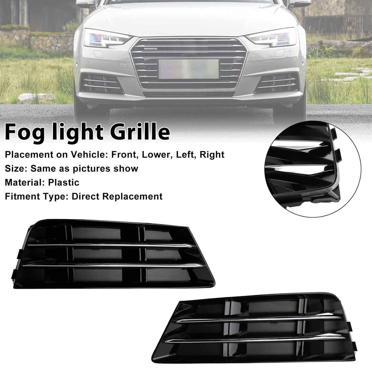 2016-2018 2PCS Front Fog Light Grille Lower Bumper Grill Fit AUDI A4 B9