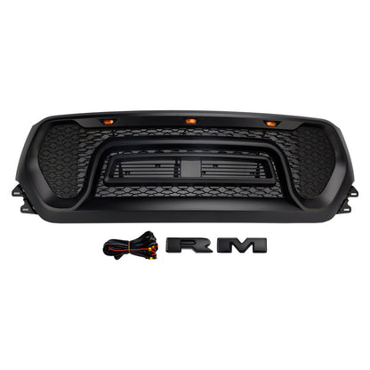 Dodge Ram 1500 2019-2024 Black Front Honeycomb Upper Hood Grille Gril