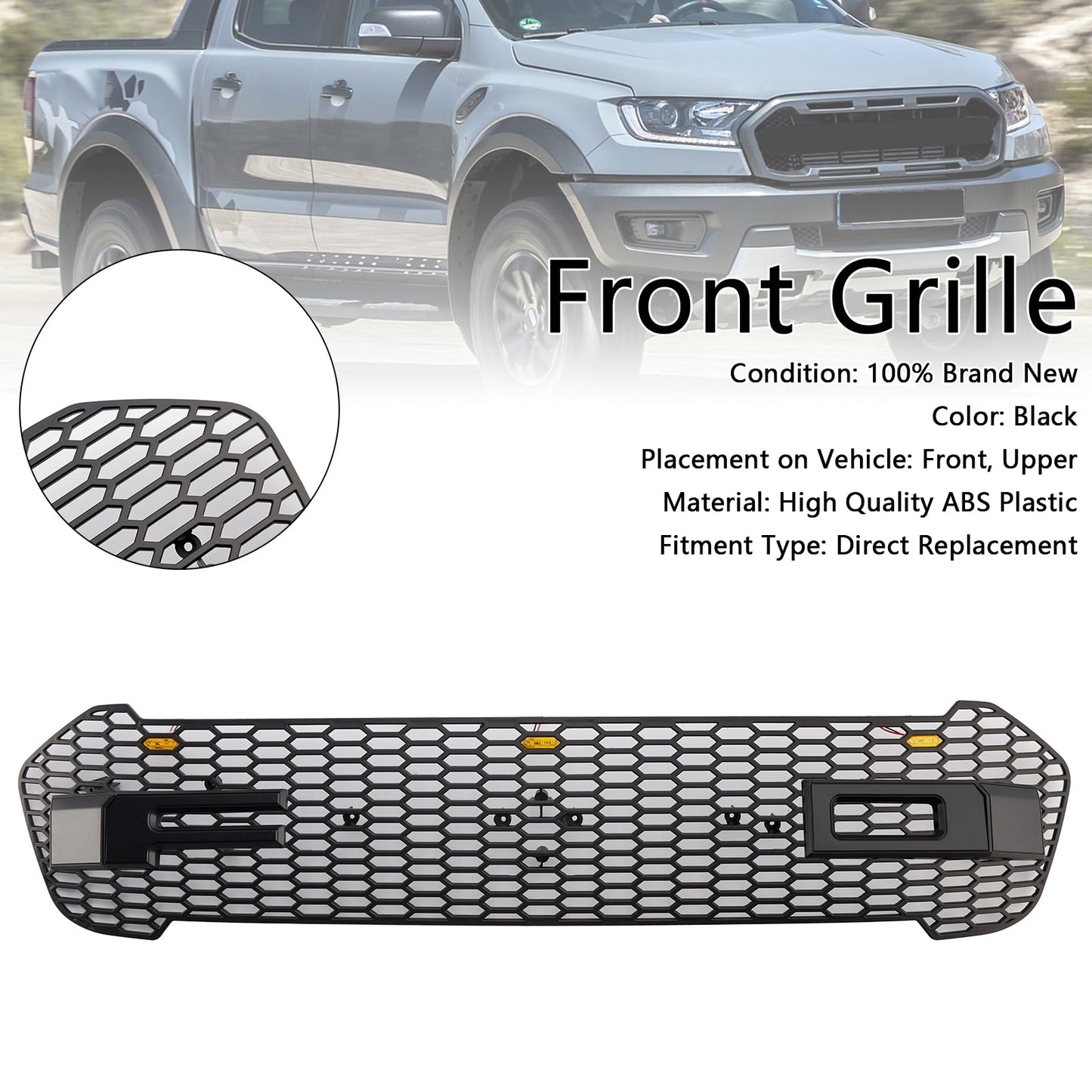 2019-2023 Raptor Style Front Bumper Grille Grill Fit Ford Ranger T8 W/LED