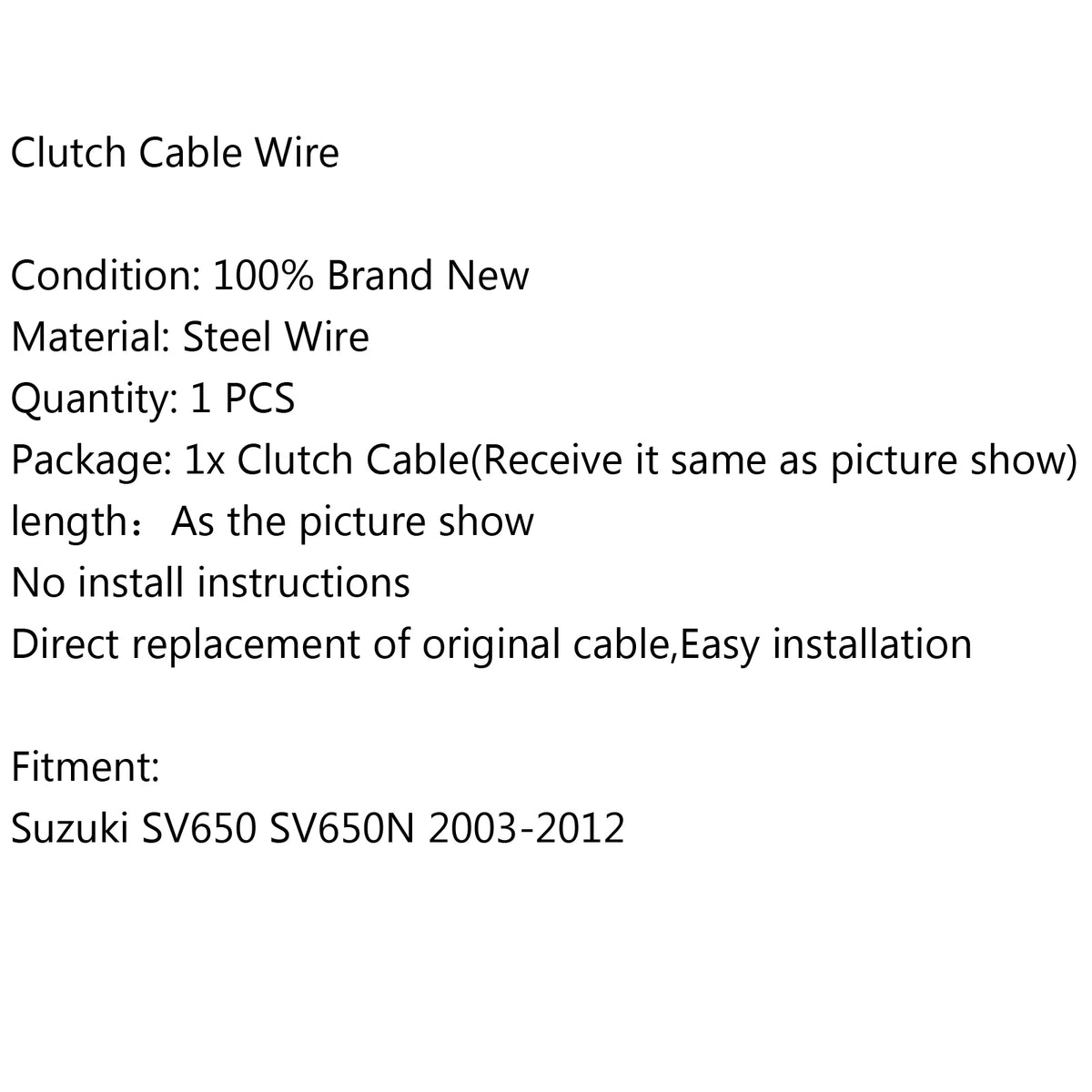 2003-2012 Suzuki SV650 SV650N Wire Steel Clutch Cable Replacement