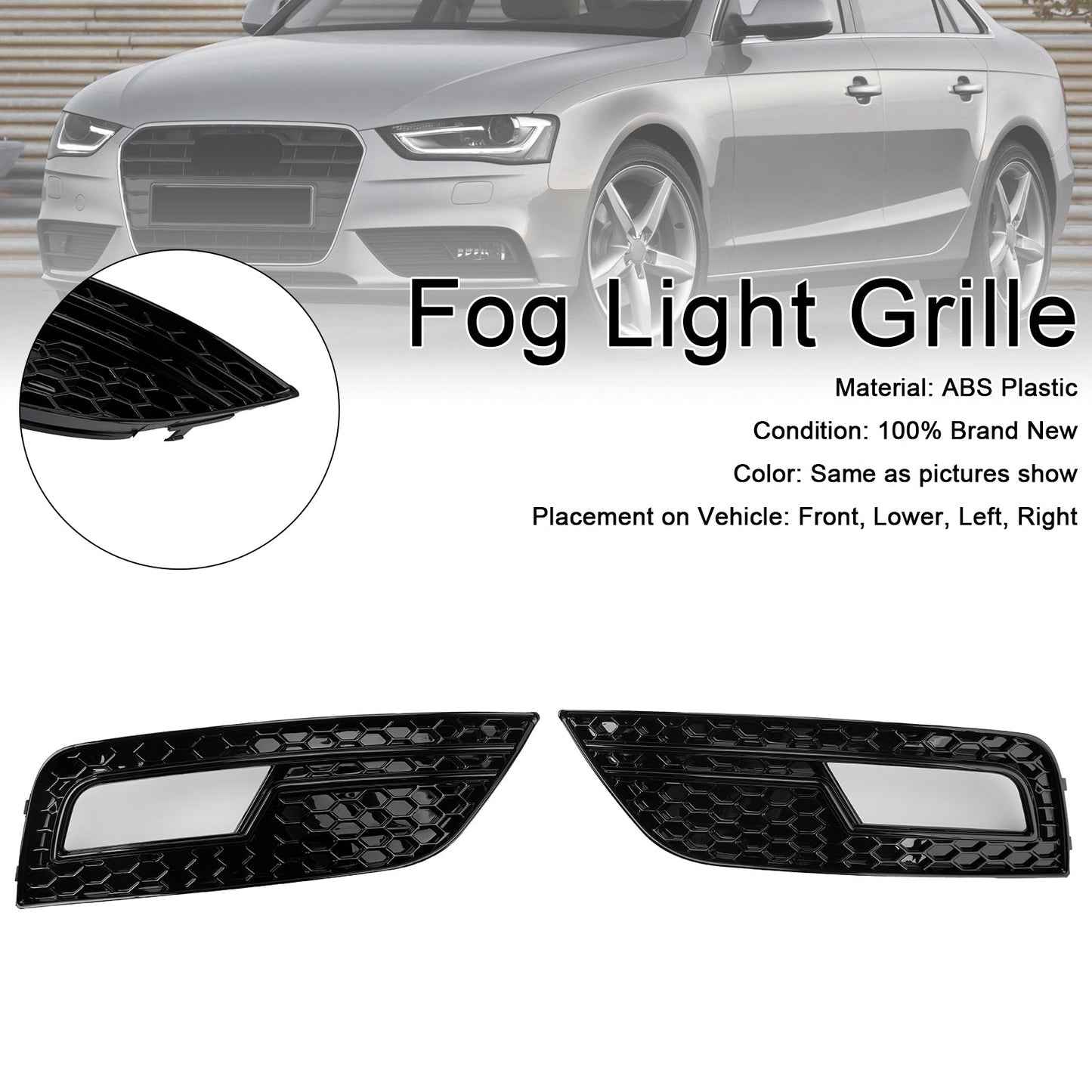 2013-2015 Black Fog Light Cover Grille Fit Audi A4 B8.5 Standard Bumper