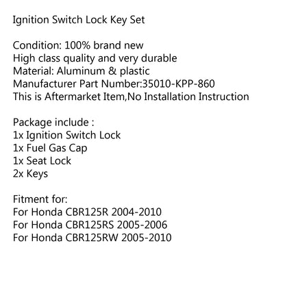 Honda CBR125R 2004-2010 CBR125RS Ignition Switch Fuel Gas Cap Seat Lock Key Set