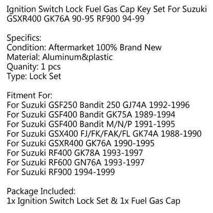 Suzuki GSXR400 GK76A 1990-1995 RF900 1994-1999 Ignition Switch Lock Fuel Gas Cap Set