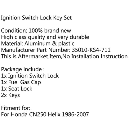 Honda CN250 Helix 1986-2007 Ignition Switch Fuel Gas Cap Cover Key Lock Set