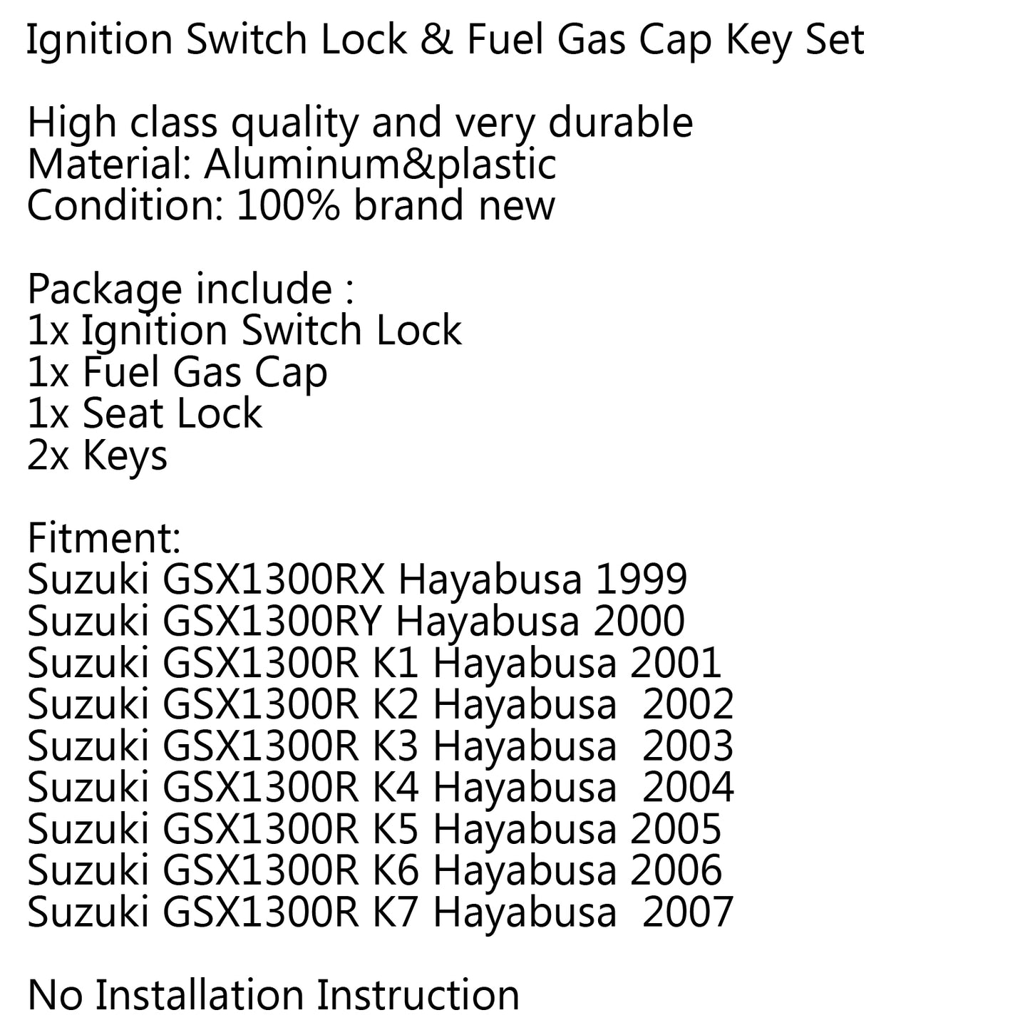 Suzuki Hayabusa GSX1300R 1997-2007 Ignition Switch Fuel Cap Seat Lock Set