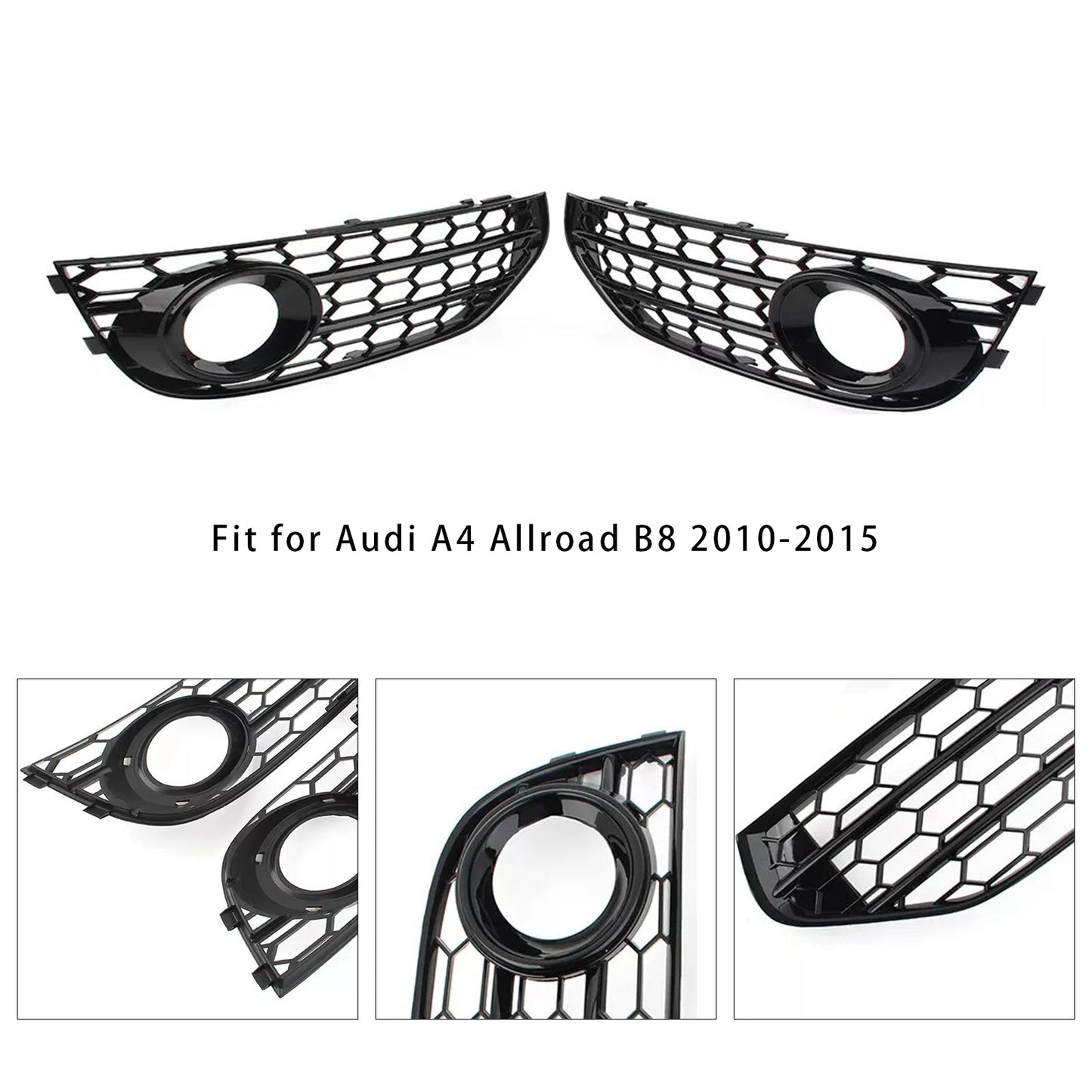 Front Bumper Honeycomb Fog Grille Cover For Audi A4 Allroad B8 2010-2015 Black