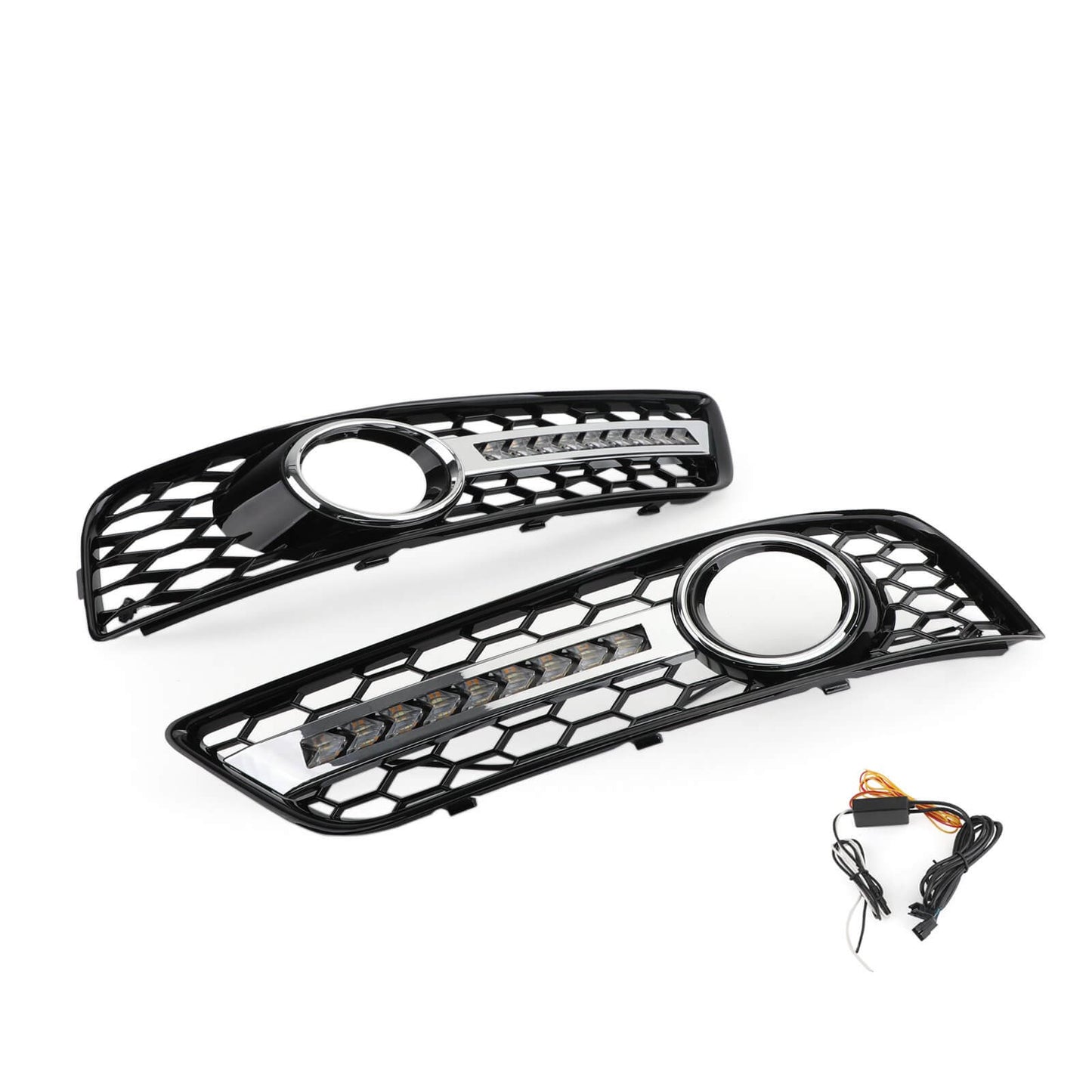 Audi 2008-2013 A3 8P0807682J 8P0807681AA Pair Black Chrome Front Fog Light Grill Lamp Trim