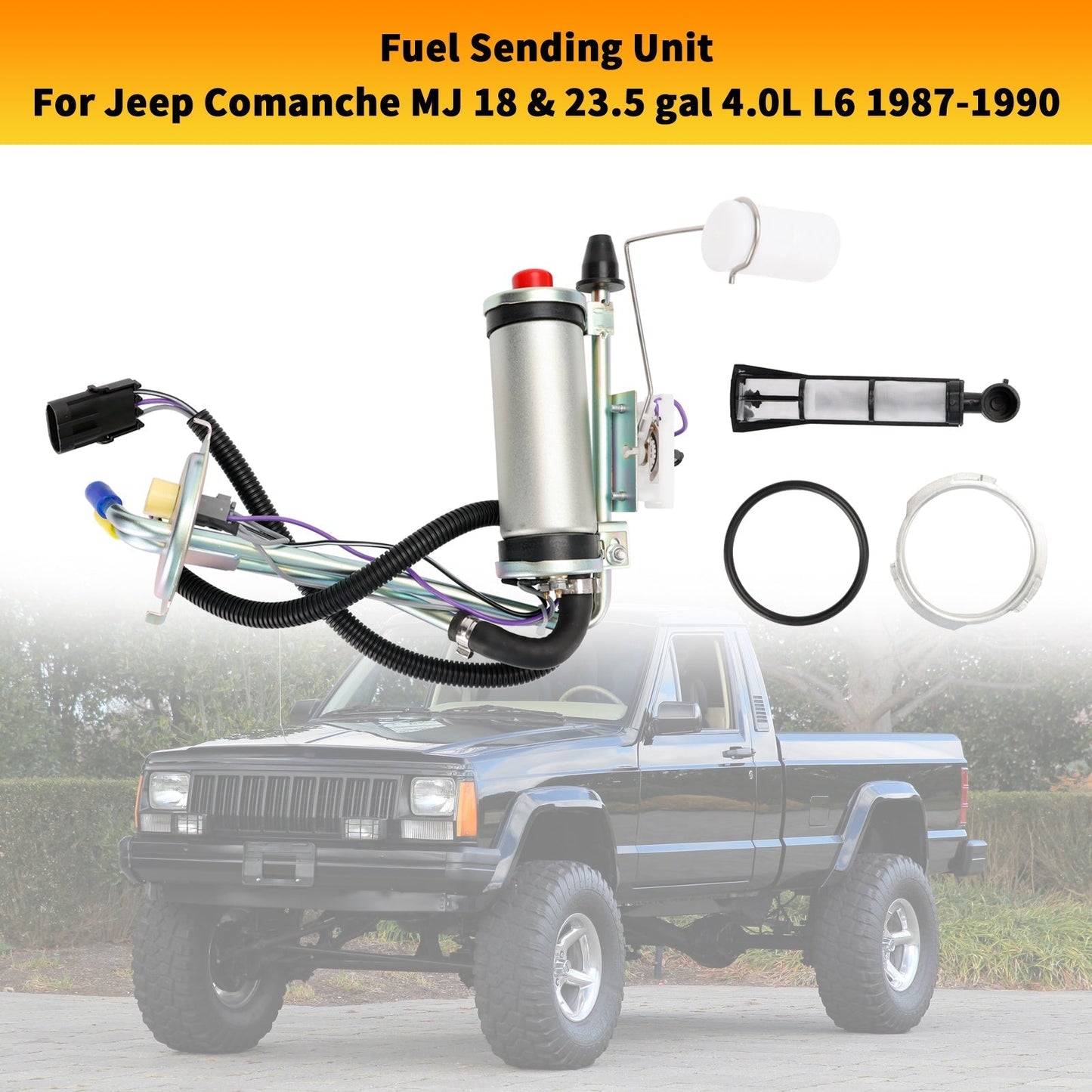 Unité d'envoi de réservoir d'essence Jeep Comanche MJ 18 et 23,5 gal 4,0 L L6 1987-1990 avec FI avec pompe à carburant JPSU-6P4.0