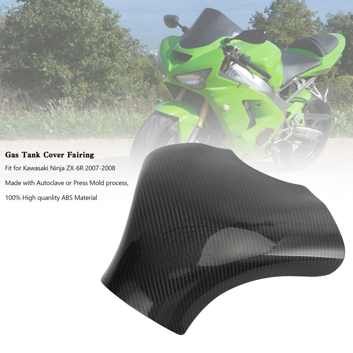 Protection de carénage de panneau de couvercle de réservoir d'essence pour Kawasaki Ninja ZX-6R 2007-2008 en carbone