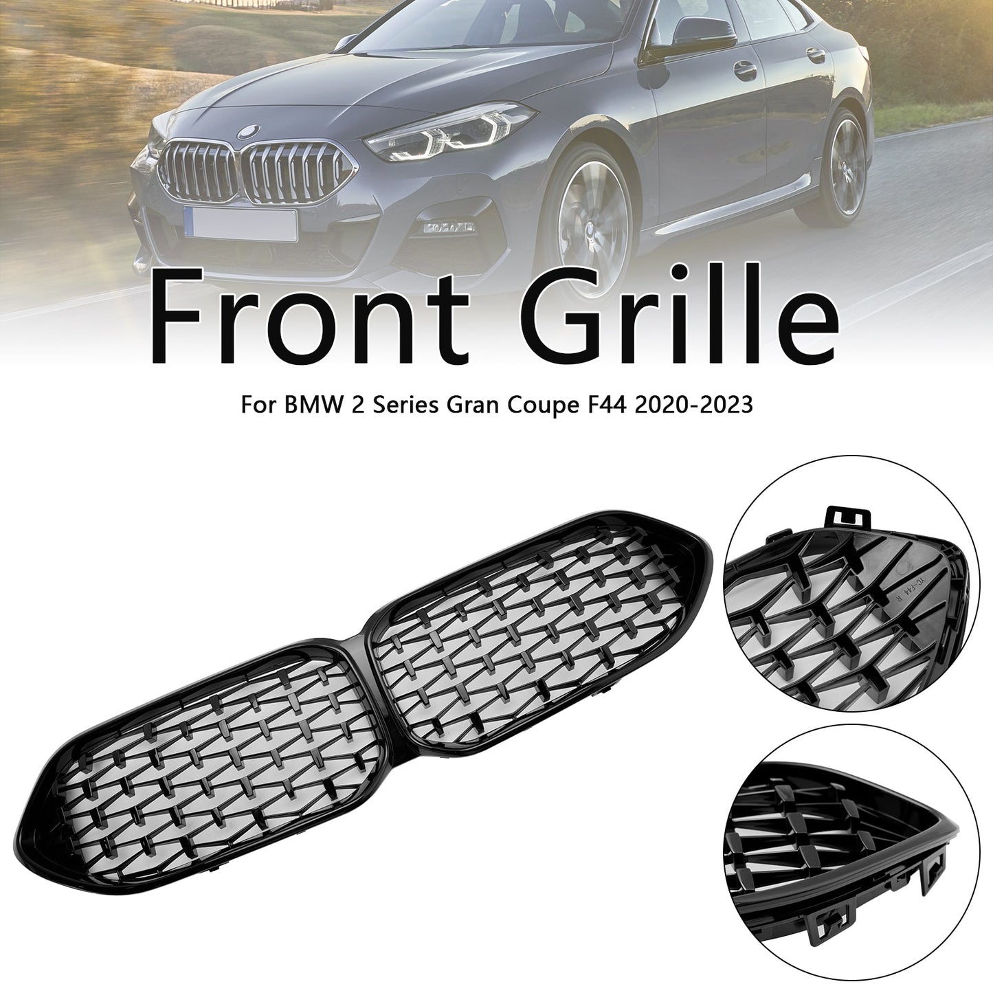 2020-2023 BMW 2 Series Gran Coupe F44 218i/220i/228i xDrive/M235i xDrive Front Bumper Grille Gloss Black Grill
