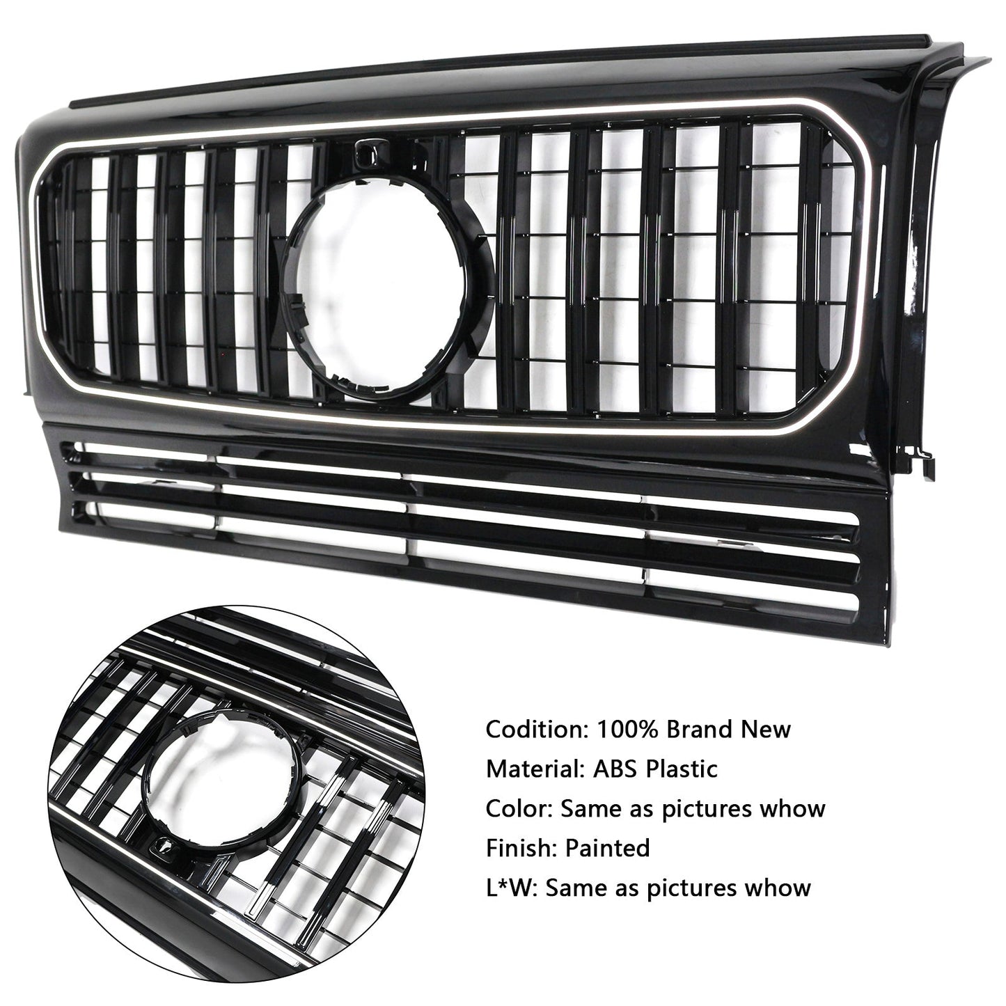 1990-2018 Mercedes Benz G-Class W463 Gloss Black Front Bumper Grill Grille W/Led