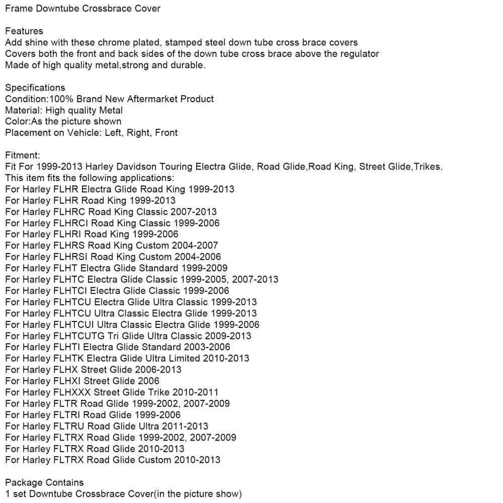 Garniture décorative pour tube diagonal de cadre, compatible avec Touring Street Glide 1999-2013