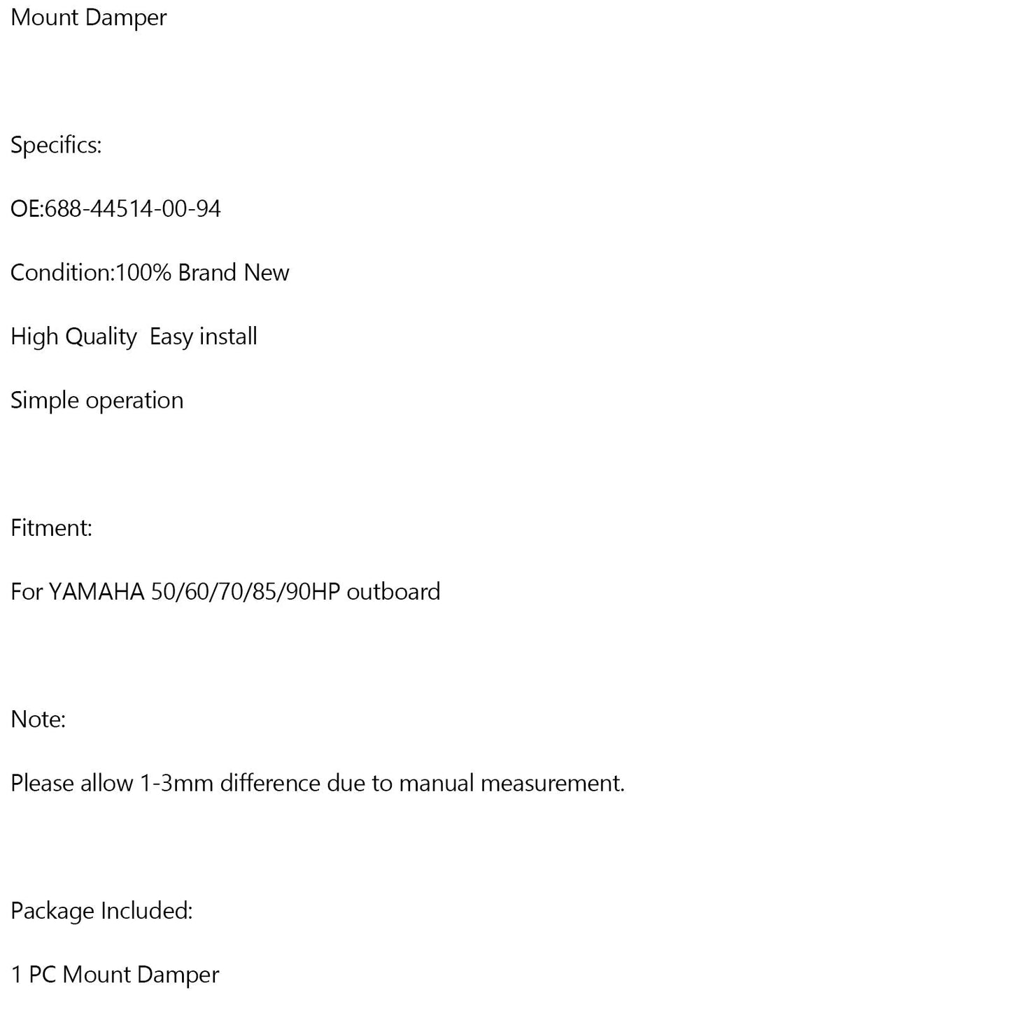688-44514-00-94 Amortiguador de montaje lateral superior para motor fueraborda YAMAHA 50/60/70/85/90HP