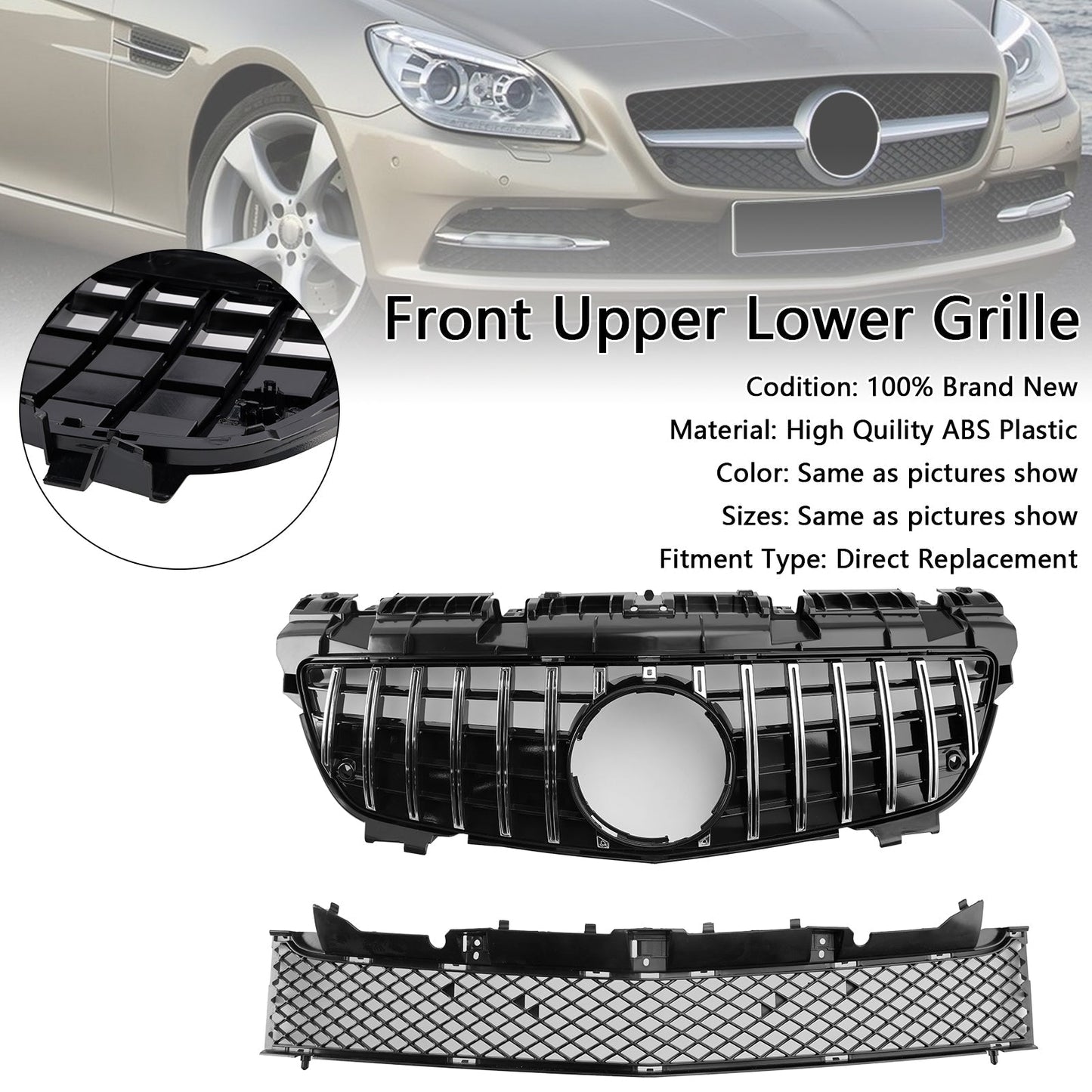 2011-2016 Mercedes-Benz SLK-Class R172 SLK55 Chrome Front Upper Lower Grille A1728880160