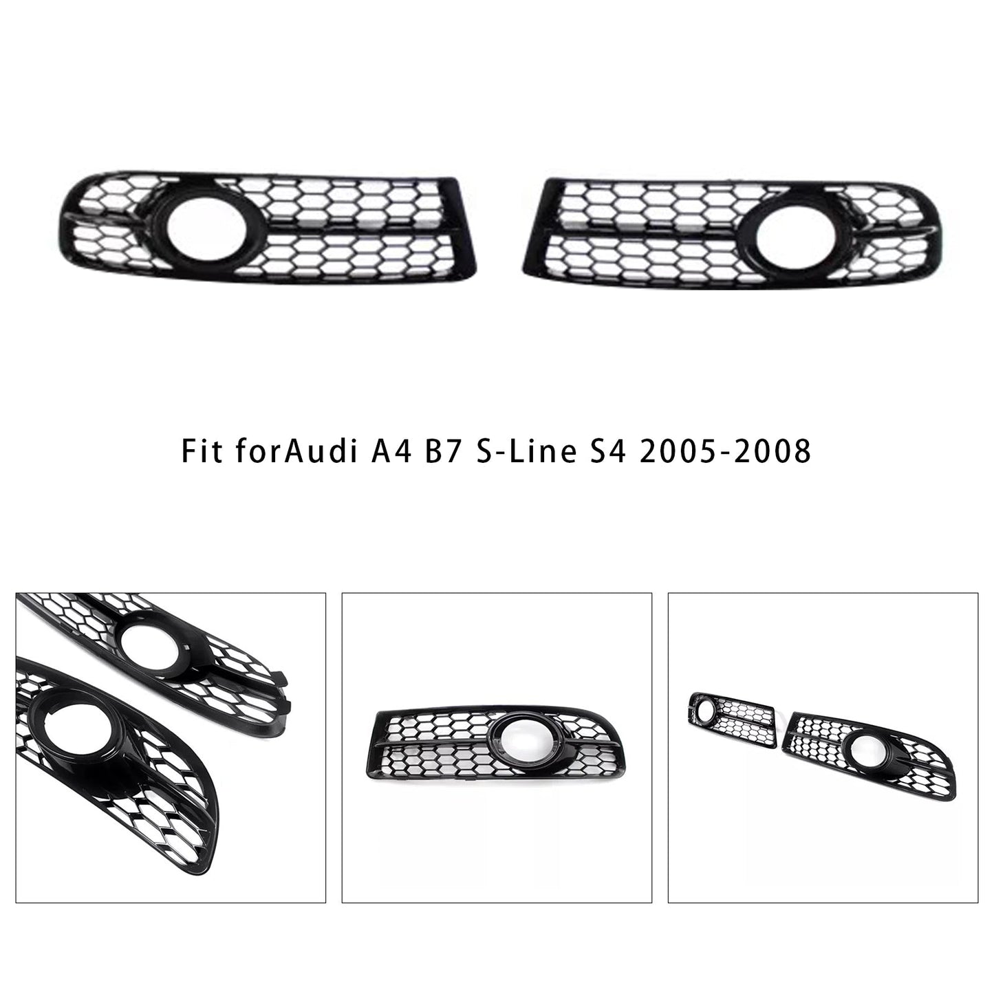 2005-2008 Audi A4 B7 S-Line S4 Black Front Bumper Honeycomb Fog Grille Cover