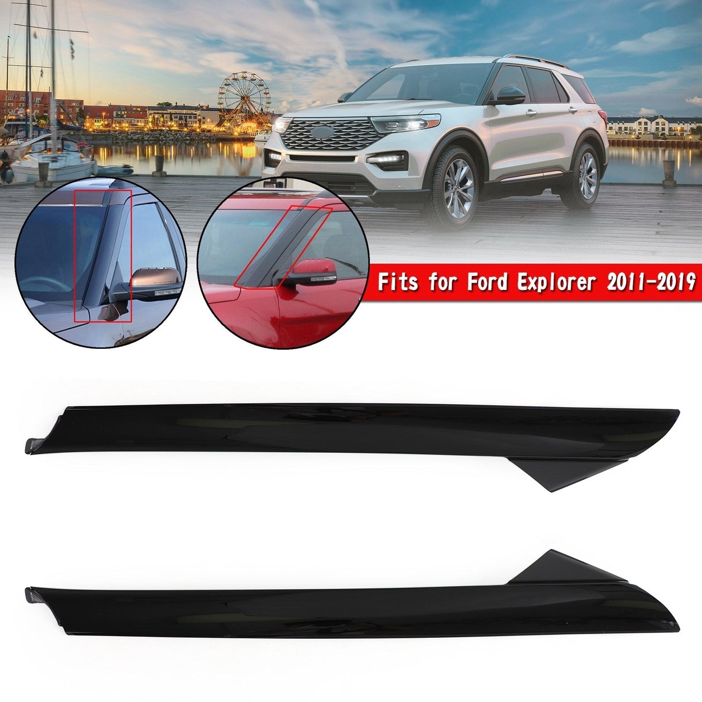 BB5Z-7803144-AA 2011-2019 Ford Explorer Left+Right Pair Side Windshield Outer Trim Molding
