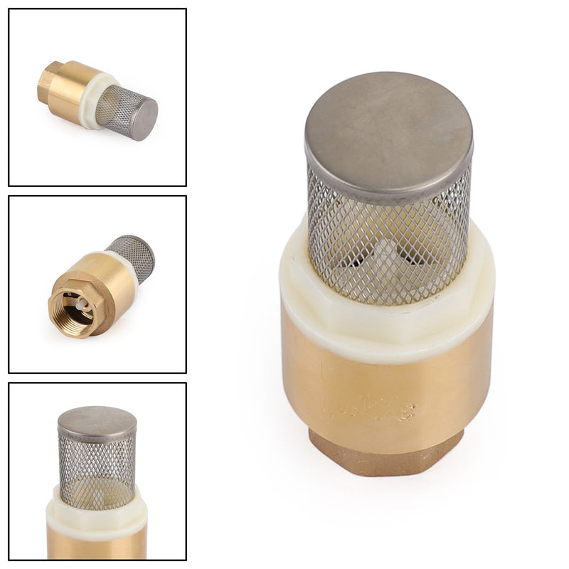 Válvula de retención de pie en línea NPT de 3/4" con resorte de latón y filtro, 200 PSI