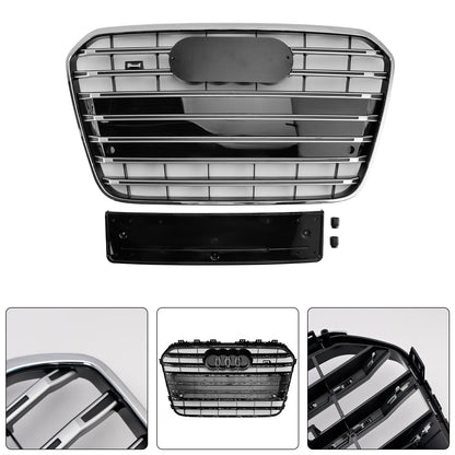 S6 Style Front Bumper Grill Grille Fit Audi A6 C7 2012-2015 Chrome