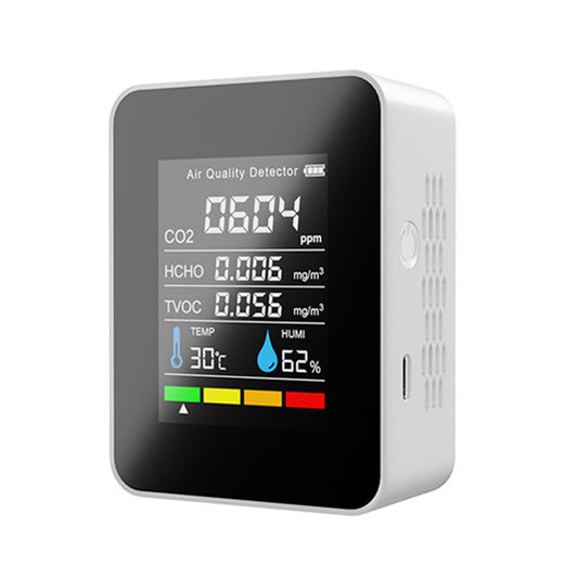 Détecteur portable de qualité de l'air, TVOC, HCHO, CO2, température, humidité, moniteur, blanc