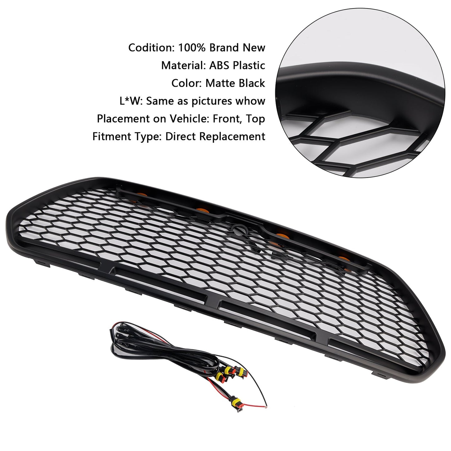 Matt Black Front Bumper Grill Grille Fit Ford Transit MK8 2015-2018 Raptor w/LED