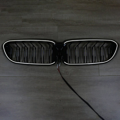 2017-2020 BMW 5 Series G30 G31 Double Slat Kidney Grille Front Bumper Replacement Grill With LED Strip