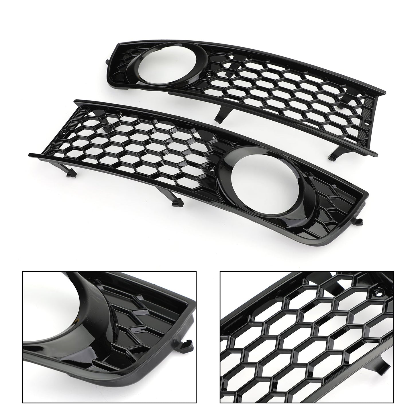 Audi 2001-2005 A4 B6 Pair Front Bumper Honeycomb Fog Light Grille Grill Cover