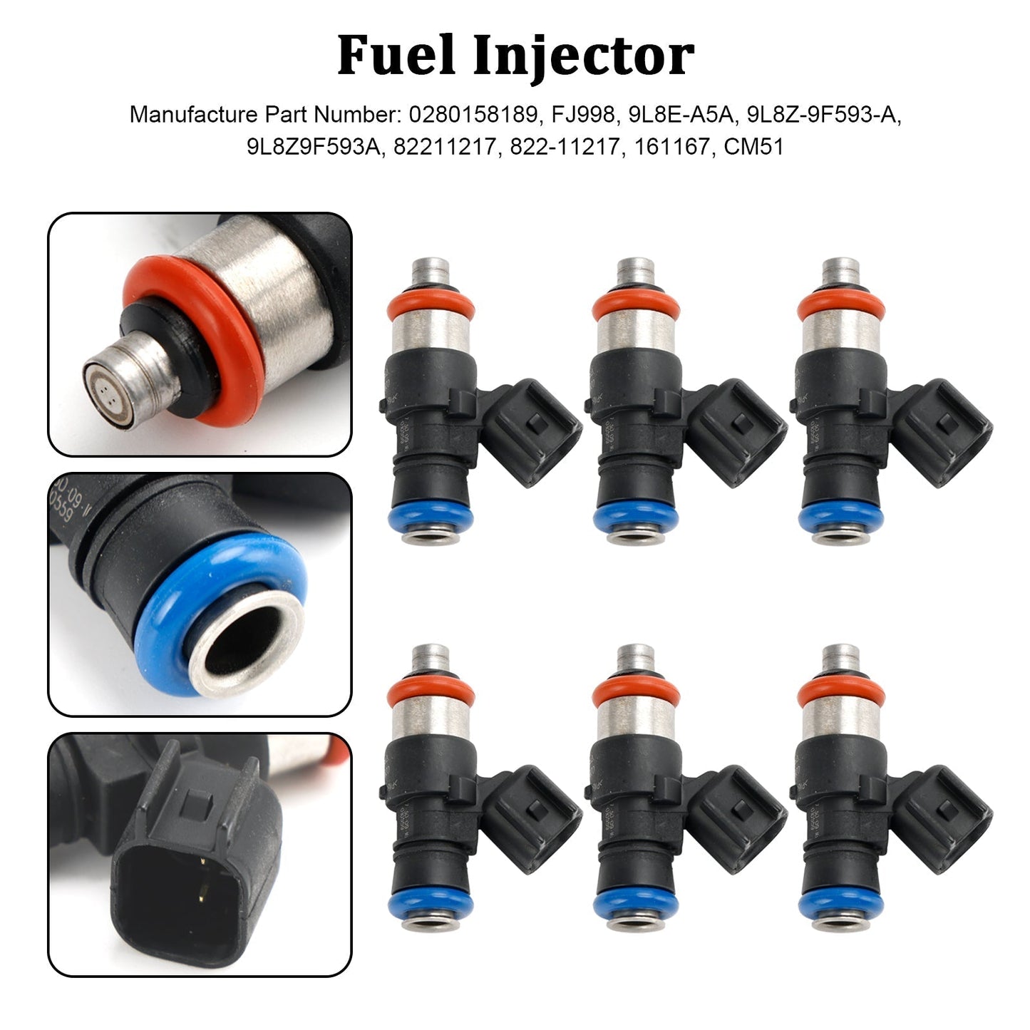 Inyector de combustible para Mazda Tribute 3.0L (2009-2011), 6 piezas, 0280158189, 9L8Z-9F593-A, 82211217