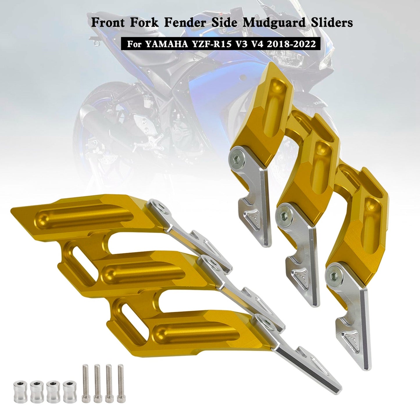 Guardabarros laterales y deslizadores de horquilla delantera CNC para Yamaha YZF-R15 V3 V4 2018-2022
